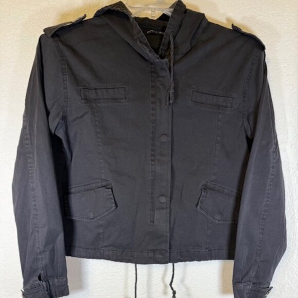 Brandy Melville Black Hooded Utility Jacket, Lightweight, Cropped- One Size - Picture 1 of 13